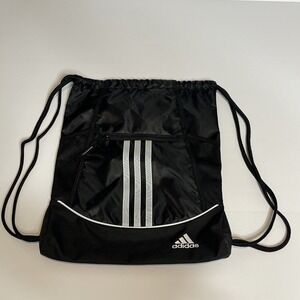 Adidas Draw String Book Bag Backpack Black & White Gym Bag With Pockets